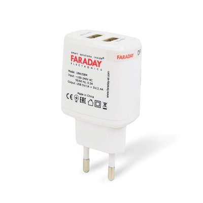 Блок живлення Faraday Electronics 18W/OEM з 2 USB виходами 5V/1A+2.4A 107791 фото